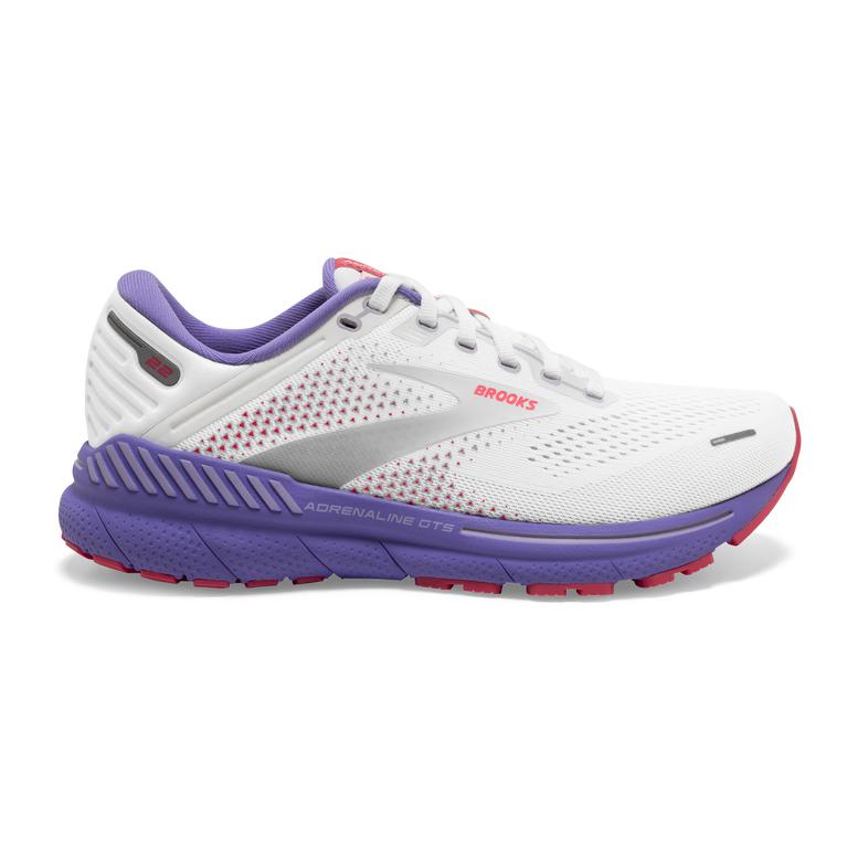 Brooks Adrenaline GTS 22 Supportive Walking Shoes - Women's - White/Coral/Purple (04571-NLFZ)